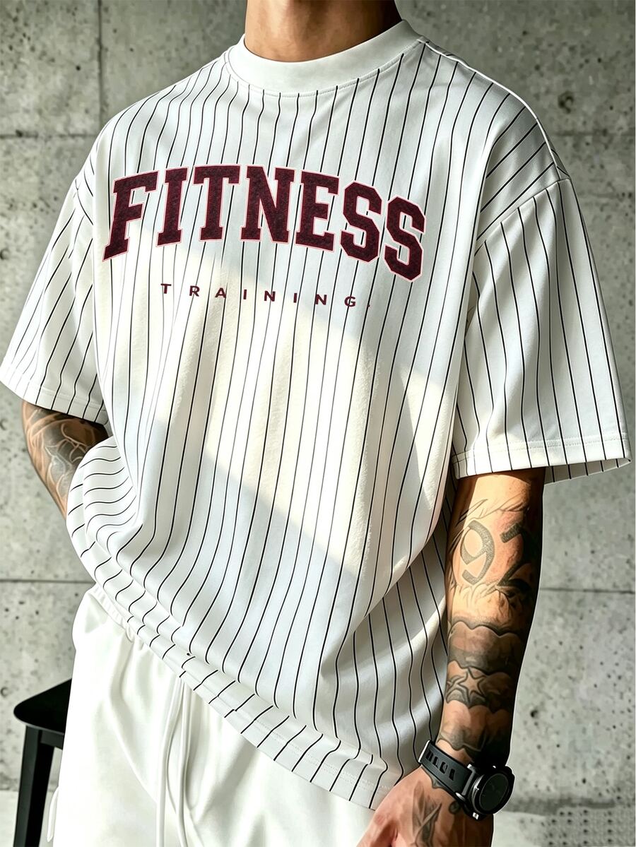 Sport MetroGents تي شيرت رجالي بنمط حروف وخطوط كاجوال للسفر اليومي والرياضة - الأسود - مشاهدة 1