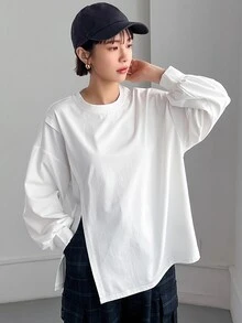 FRIFUL Women's Solid Color Casual Versatile Daily Long Sleeve T-Shirt Everyday White - White - View 7
