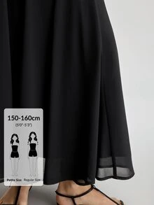Ontre Petite 2026AW Autumn/Winter New Chiffon Fabric Women's Black Anti-Wrinkle Functional Fabric Comfortable Regular Fit Skirt Super Large Hem Insert Design Minimalist Elegant Old Money Style Women's Saint John's Day Minimalist Romantic French Luxury Texture Urban Fashion Business Casual Women's Clothing Office Wear Low-Key Old Money Style High-End Urban Commute Women's Clothing - Black - View 4