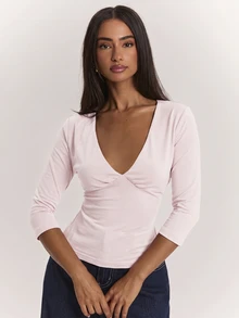 SHEIN BAE 女款純色修身百搭日常穿搭T恤 - 珊瑚粉 - 查看 6