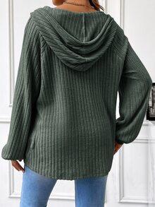 SHEIN 孕婦鈕扣半開襟抽繩運動衫，羅紋細節與插肩袖設計，適合冬季世界盃 - 橄欖綠 - 查看 2