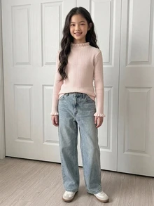 Dazy Kids Áo len dệt kim cổ POLO ôm dáng tay dài cơ bản cho nữ mùa Thu/Đông (Size Lớn) - Hồng - Xem 3