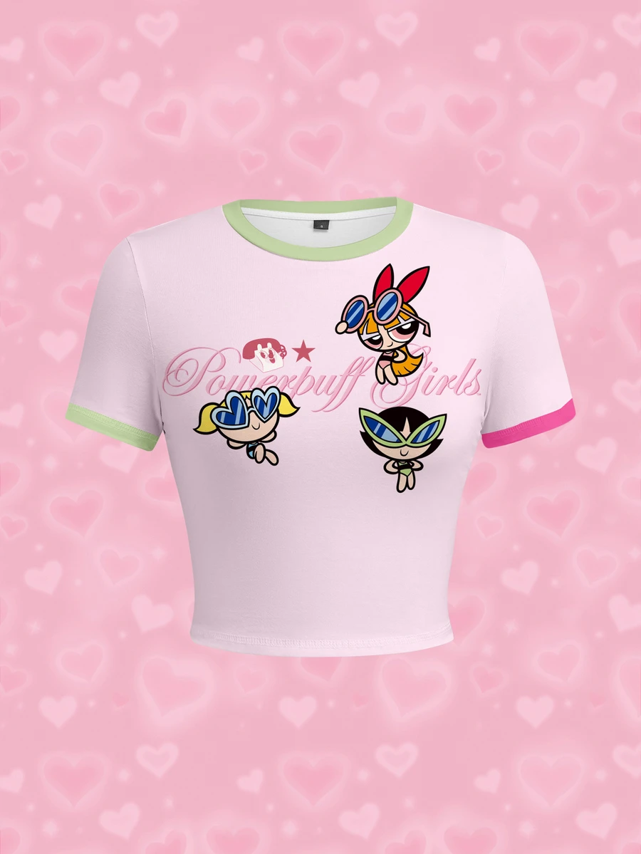 THE POWERPUFF GIRLS X SHEIN Women's Cartoon Print Cropped Fitted T-Shirt - White - View 1