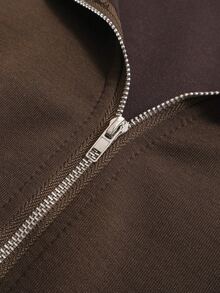 QUELARIE American Vintage Half-Zip Niche Sweatshirt 2 Pieces Set - Coffee Brown - View 6