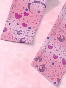 THE POWERPUFF GIRLS X SHEIN 女童字母卡通印花長袖衛衣與內搭褲套裝 - 白色 - 查看 8