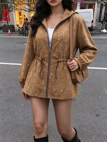 Ceyna Plus Size Women's French Casual Elegant Embroidered Long Sleeve Jacket - Coffee Brown - View 4