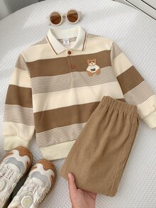 2pcs/Set Kids Young Boy Autumn/Winter Casual Sweatshirt And Pants Set, Sweatshirt Set, Boys Set, Autumn/Winter Set, Casual Set, Polo Set - Multicolor - View 7