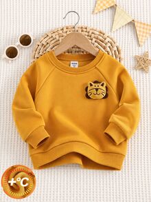 SHEIN Baby Boy Cartoon 3D Animal Graphic Knit Soft Crew Neck Long Sleeve Pullover Sweatshirt - Yellow - View 4