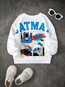 BATMAN X SHEIN Young Boy Bat Pattern Casual Daily Long Sleeve Sweatshirt - White - View 2