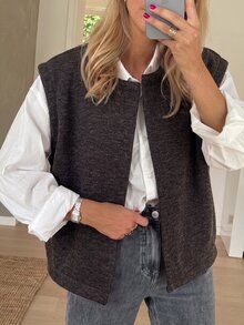 Serisse 女款純色圓領休閒無袖背心外套，大衣，秋冬，商務穿著，適合日常通勤穿著，秋季 - 咖啡棕 - 查看 5