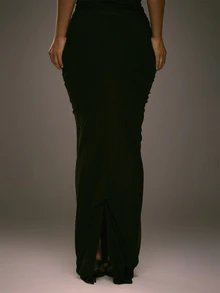 MUSERA Black Mesh Ruched Maxi Skirt Fall Autumn Winter Going Out Evening Sexy - Black - View 4