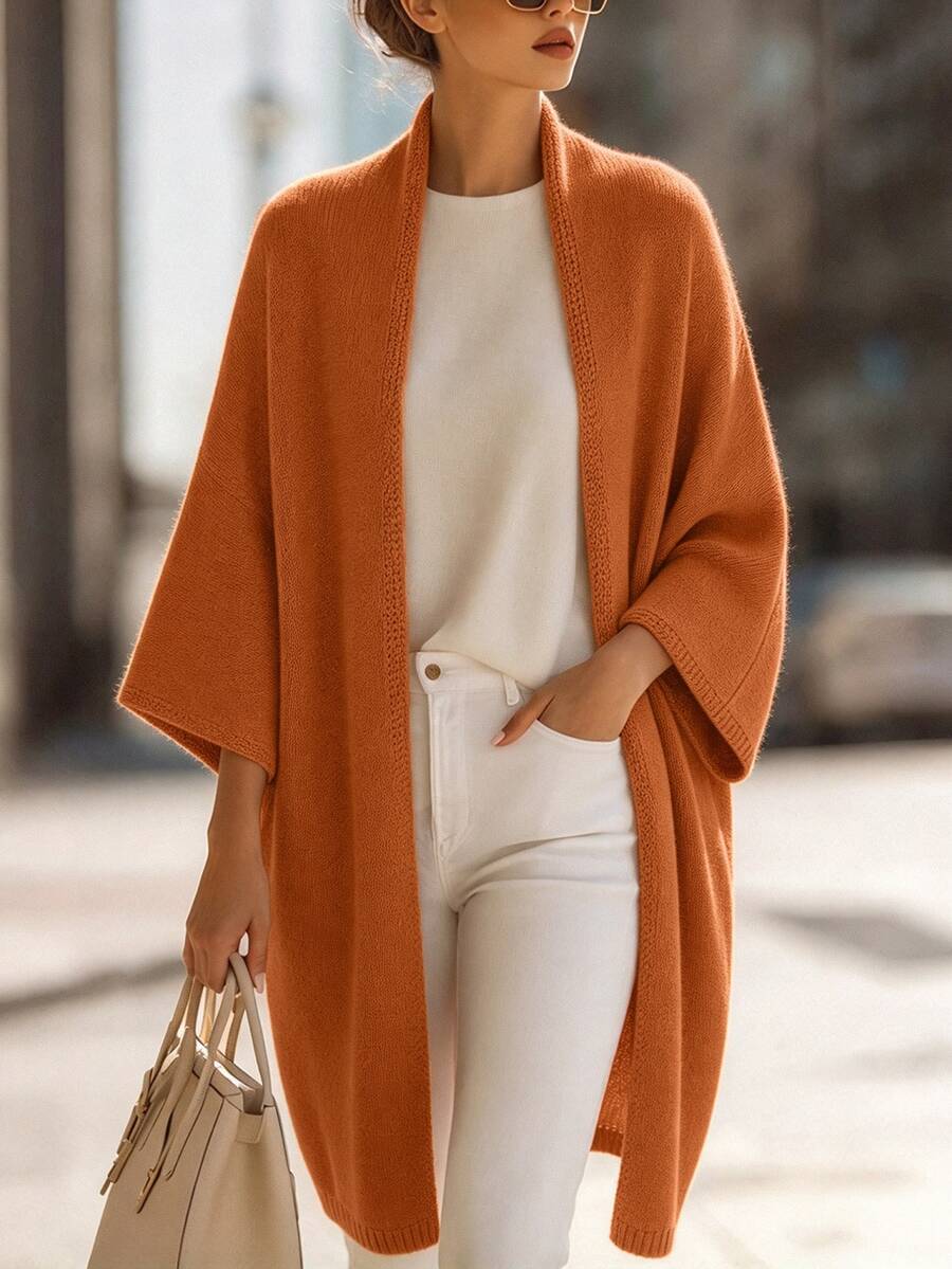 SHEIN 女款素色休閒百搭日常外出開襟衫 - 亮橙色 - 查看 1