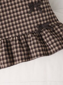 SHEIN 女童夏季新款蝴蝶結裝飾無袖A字下擺蕾絲法式風時尚簡約優雅公主洋裝 - 黑與白 - 查看 3
