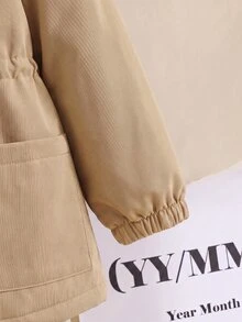 Baby Girl Plush Patchwork Thermal Lined Casual Versatile Long Sleeve Hooded Winter Jacket - Khaki - View 6