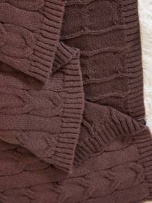 Feyla Plus Size Drawstring Long Sleeve Minimalist Hooded Sweater Dress - Coffee Brown - View 8