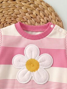 SHEIN Newborn Baby Letter & Floral Print Long Sleeve Top And Pants Casual Everyday Set - Pink - View 6
