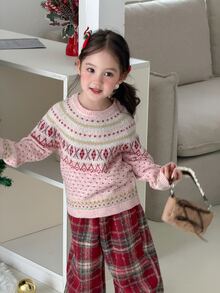 DAZY Infant/Toddler (Girl) Round Neck Korean Style Long Sleeve Autumn/Winter Sweater - Pink - View 4