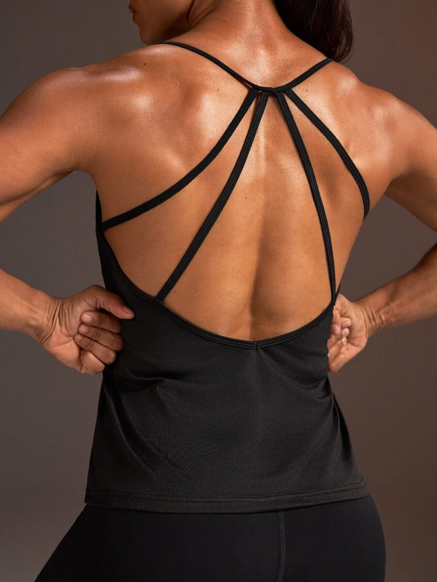 Powerista Women's Solid Color Back Cutout Sports Tank Top - Black - View 1