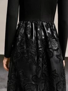 MOTF PREMIUM WOMEN'S PLEATED CASUAL PARTY LONG SLEEVE DRESS - Black - View 2