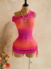 Soleia Women's Gradient Color Asymmetrical Shoulder Casual Daily Knit Dress - Multicolor - View 5