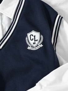 SHEIN 青少年女孩學院風毛衣背心上衣與寬腿長褲兩件套，抓絨內裡套裝，適合秋冬 - 藍色 - 查看 6