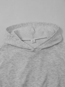 SHEIN 少女長袖連帽高腰黑色運動衫，萬聖節秋季基本休閒風，適合健身房與學校穿搭 - 灰色 - 查看 4