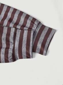 SHEIN MOD Women's Streetwear Striped Colorblock 2 In 1 Sweatshirt - Burgundy - View 4