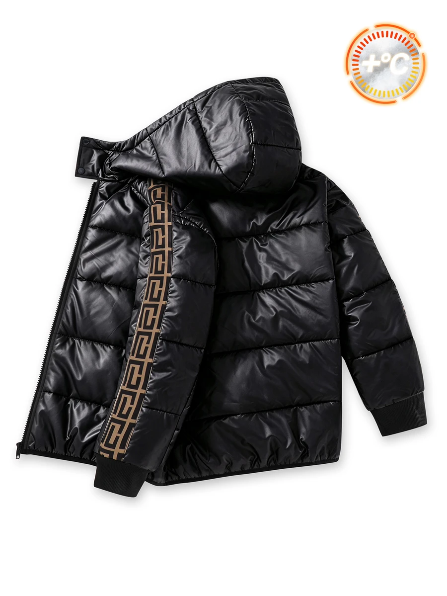 SHEIN 兒童青少年男孩保暖內裡加厚黑色外套,秋冬款,絎縫外套,冬季外套,派克大衣,填充外套,填充外套,絎縫外套 - 彩色 - 查看 1