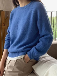 DAZY 女款素色落肩袖長袖休閒商務套頭毛衣，秋季長袖上衣，秋季女裝 - 藍色 - 查看 3