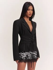 SHEIN BAE Women's Mesh Patchwork Casual Daily Blazer Jacket - Black - View 7