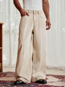 SWAVVY Men's Woven Fashion Casual Loose Long Pants - Khaki - View 6