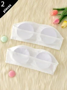 Teen Girl Strapless Bra Simple Versatile Daily 2pcs Set - White - View 2