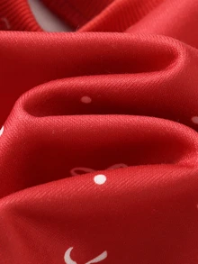 Cozy Pixies 2件組女嬰童休閒日常舒適印花拼接刺繡圓領長袖衛衣與運動長褲針織套裝，聖誕馴鹿、聖誕熊、聖誕帽3D動物圖案，適合秋冬，街頭復古風，穿著輕鬆舒適，兒童秋冬疊穿 - 紅色 - 查看 6