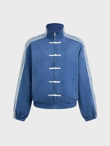 EASEVO Men's Plus Size Button-Up Front Side Stripe Casual Shacket Halloween Christmas Winter Party Autumn  - Blue - View 9