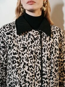 Aveloria Modichic Women's Jacket Loose Straight Quilted Diamond Stitch Lapel Pockets Modern Beige Black Leopard Print Fall Clothes For Women Halloween - Multicolor - View 4