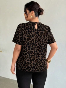 Firerie Casual Retro Leopard Print Fabric Plus Size Short Sleeve Shirt - Multicolor - View 2