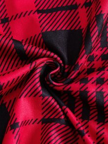2件組 男童休閒新年字母格紋印花圓領長袖緊身居家服褲子，舒適柔軟 - 紅色 - 查看 5
