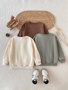 SHEIN 小男孩純色圓領長袖休閒運動衫套裝 - 彩色 - 查看 3