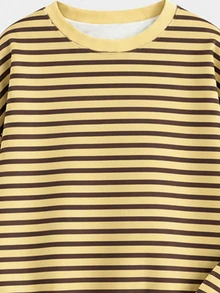 Setelan Sweatshirt dan Legging Leher Bulat Bergaris Horizontal Warna Blok Kuning Hitam Abu-abu untuk Anak Perempuan Remaja Musim Gugur/Dingin - MultiWarna - View 5