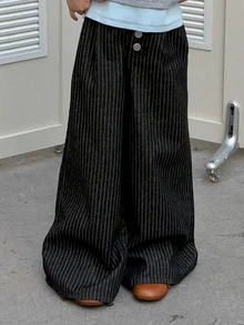 DAZY Tween Girl) Straight Leg Striped Autumn/Winter Long Pants Black Basic Style - Black - View 4