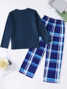 SHEIN Tween Boy Letter Cartoon Print Long Sleeve Top And Pants Loungewear - Multicolor - View 3