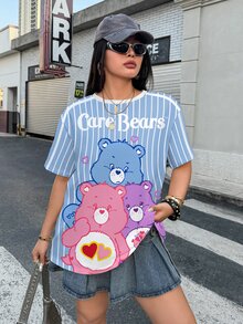 SHEIN X Care Bears 大尺碼女款字母卡通印花休閒日常短袖T恤 - 白色 - 查看 8