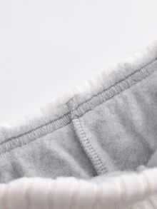 SHEIN 青少年女孩休閒端莊百搭街頭風口袋寬鬆寬腿拼接撞色雙腰頭秋冬運動長褲 灰色 - 淺灰色 - 查看 6