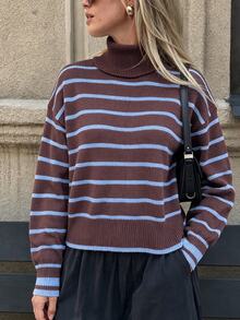INAWLY Sweater Rajut Pullover Kasual Bertekstur Garis-Garis Musim Gugur/Dingin Terbaru, Romantis, Cocok untuk Perjalanan Sehari-hari, untuk Wanita Elegan - MultiWarna - View 4