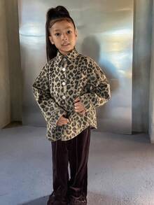 Hapijoa 女童長袖單排扣休閒豹紋夾克外套 - 彩色 - 查看 4