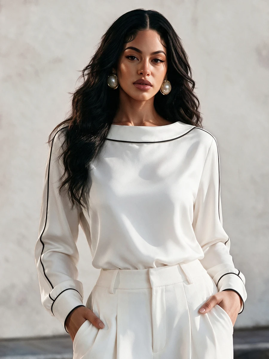 Eryvara French Minimalist White & Black Contrast Trim Top, Square ...