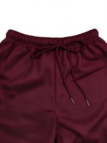 SHEIN 女款米色保暖內裡鬆緊腰抽繩寬鬆長褲，秋季布料女裝 - 酒紅色 - 查看 7