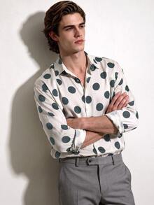 Manfinity Dauomo Men's Polka Dot Pattern Long Sleeve Single-Breasted Casual Shirt - Apricot - View 5