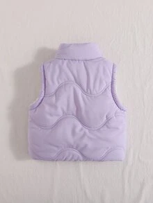 SHEIN Playful Pals 1件粉色立領無袖拉鍊抓絨背心，適合女嬰，適用於休閒外出、玩耍、拍照或舒適冬季百搭外套 - 淡紫色 - 查看 2