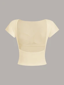Tseoso 女款百搭極簡風性感 T-shirt，適合日常穿著與外出 - 杏色 - 查看 8